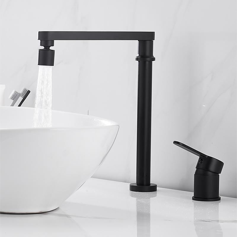 Brass Adjustable Rotating Bathroom Basin Faucet Black/Chrome Widespread Double Hole Single Handle Sink Kitchen Tap Hot and Cold