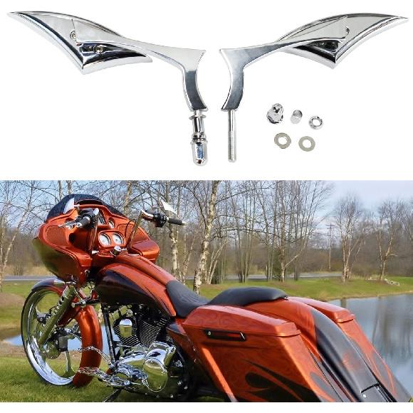 Rich Choices Chrome Motorcycle Blade Rearview Side Mirrors Comptible with Harley Road King Street Glide FLHX Road Glide Cruiser Chopper