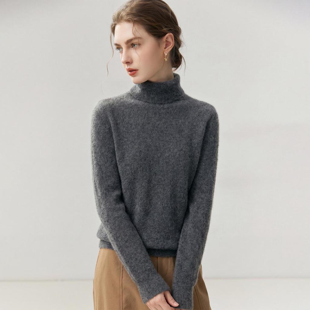 Women's 100% Cashmere High Neck Solid Color Long Sleeve Casual Sweater - Autumn/Winter Knitwear