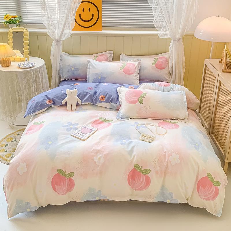 Pure Cotton Abraded Bedding Four-piece Set, Bed Sheet Quilt Cover, Dormitory Cotton Three-piece Set