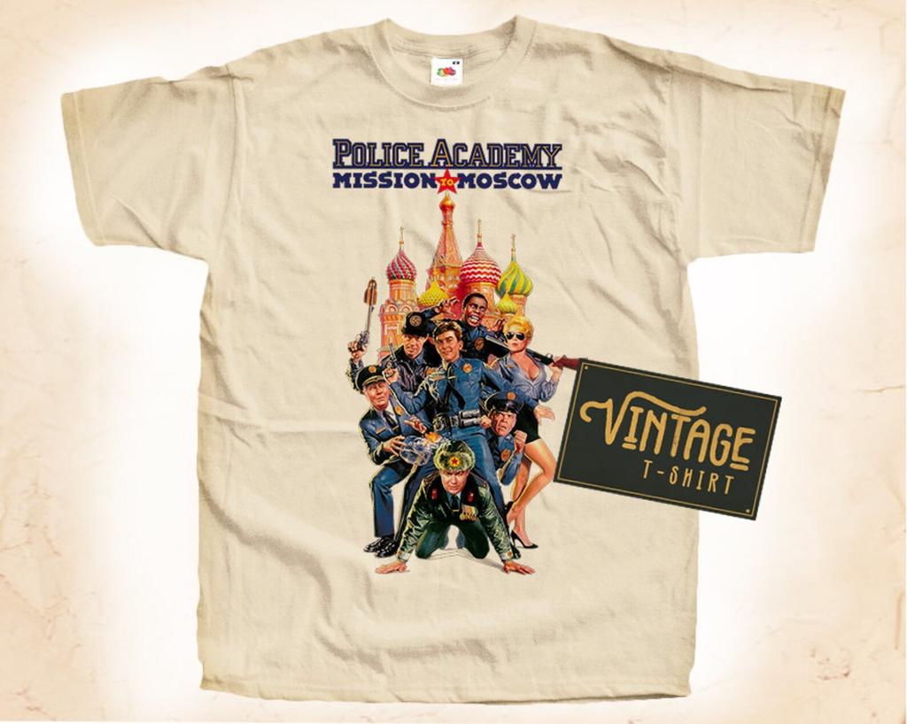 Police Academy Mission To Moscow T-Shirt Vintage Naturfarbe Herren T-Shirt DTG Digitaldruck GRÖSSEN S M L XL 2XL 3XL 4XL 5XL