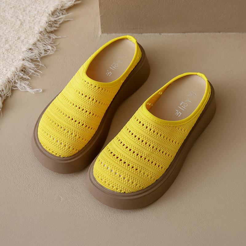 Thick-soled bag head half slippers women's summer wear new small height-increasing woven hollow slippers