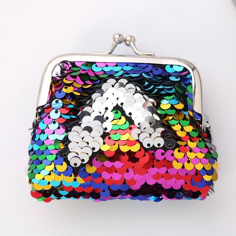 Sequins Mini Wallet Portable Clip Coin Purse with Zipper Cute Small Bag for Earphone Cable & Lipstick Storage