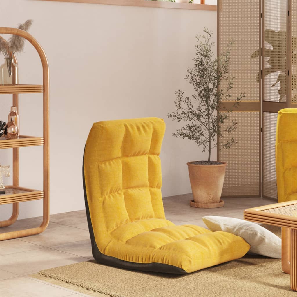 Floor Chair Foldable Mustard Yellow Fabric