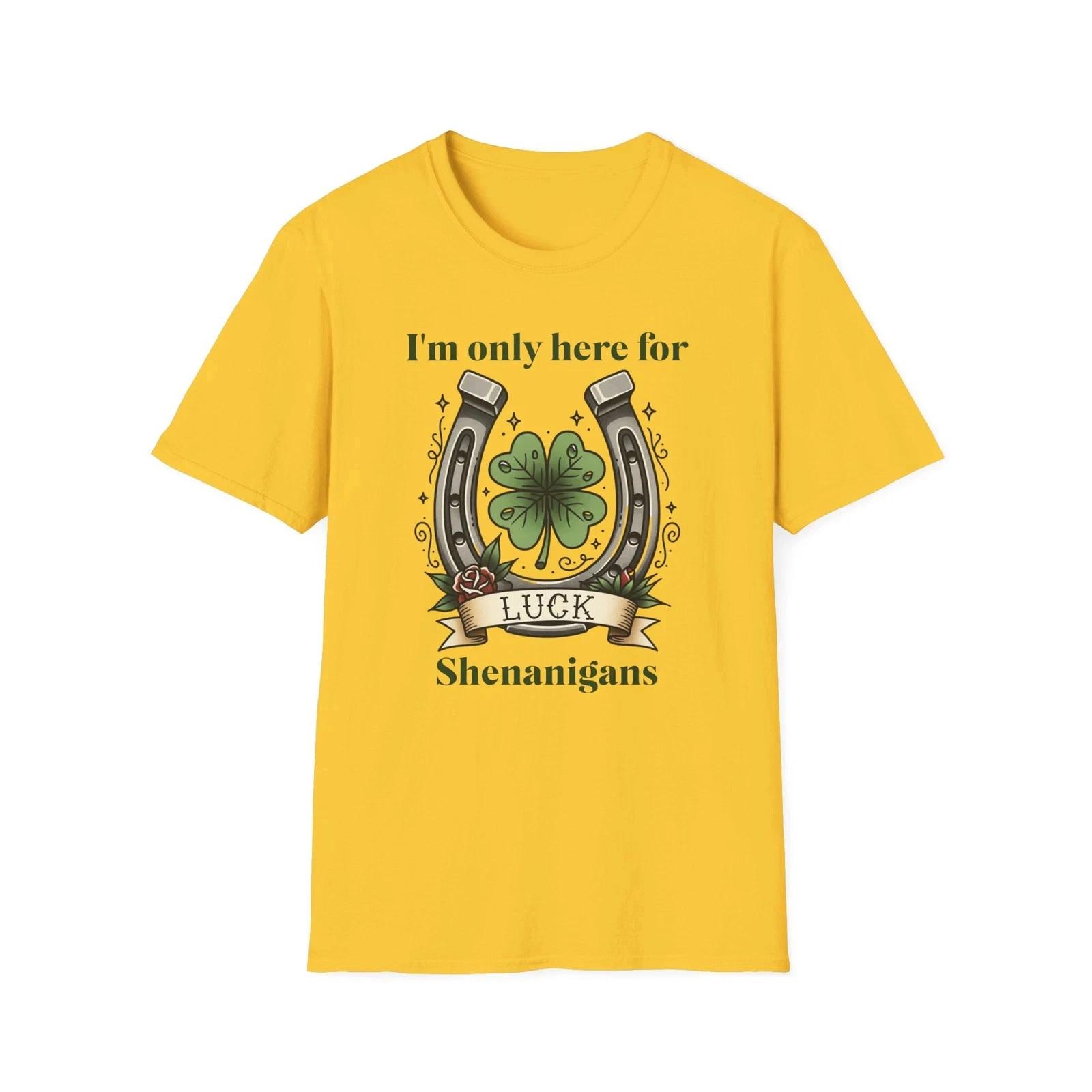 I m Only Here for Luck & Shenanigans T-Shirt St. Patrick s Day Horseshoe Tee L