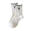 5 Pairs of Lace Mid-calf Socks for Girls In Spring and Summer, Fashionable Bow Tie Stockings, Simple and Sweet, and Student Stack Socks