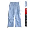 Bow overalls women's spring new paratrooper pants high waist wide legs thin lace-up casual sports pants