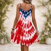 Women Plus Size Black V Neck Sleeveless Spaghetti Strap Gathered Waist Flared Printed Dress