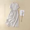 Summer Cotton and Hemp Women's Thin Solid Color Collar Loose Dress