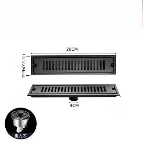 Bathroom shower floor drain, household and hotel long strip floor drain, 304 stainless steel black floor drain