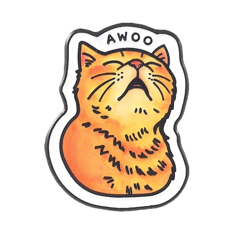 AWOO  Orange Tabby Cat Enamel Pin Whimsical Howling Cat Brooch  Chonky Cat Lapel Badge For Backpacks Adorable Gift For Friends