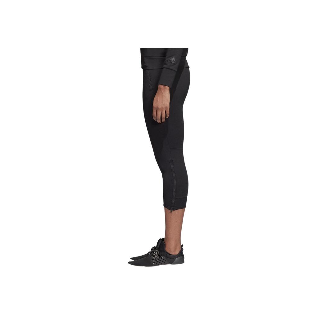 Adidas Solid Color Side Zipper Cropped Sports Pants Women Bottoms Black DM4459