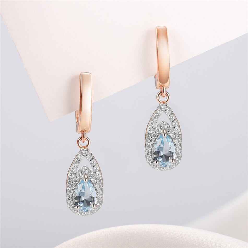 

Серьги-капли из стерлингового серебра 925 пробы с синим топазом для женщин, драгоценный камень из розового золота, двухцветное покрытие, роскошный ювелирный аксессуар