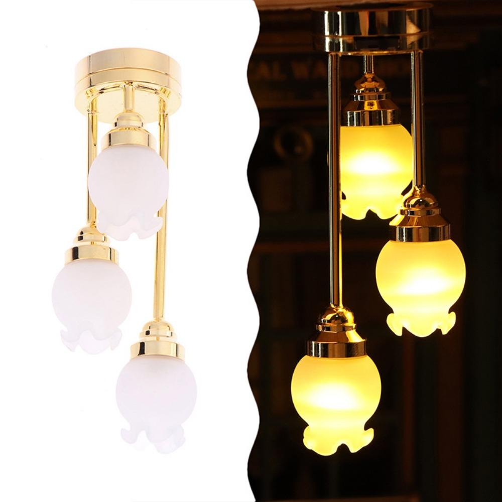 1:12 Miniature LED Golden Light Mini Home Table Lamp Model  Doll House Accessories