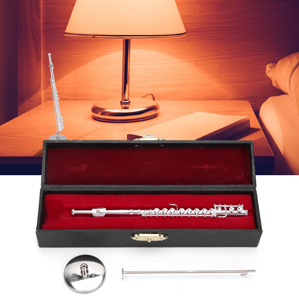 Kupfer Miniaturflöte mit Ständer Mini Musikinstrument Modell Zubehör Geschenk (Silber)