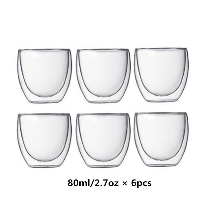 Double Wall Glass Cups Espresso Coffee Mugs Heat-Resistant Transparent 80/250/350/450ml with Double Bottom for Home & Kitchen