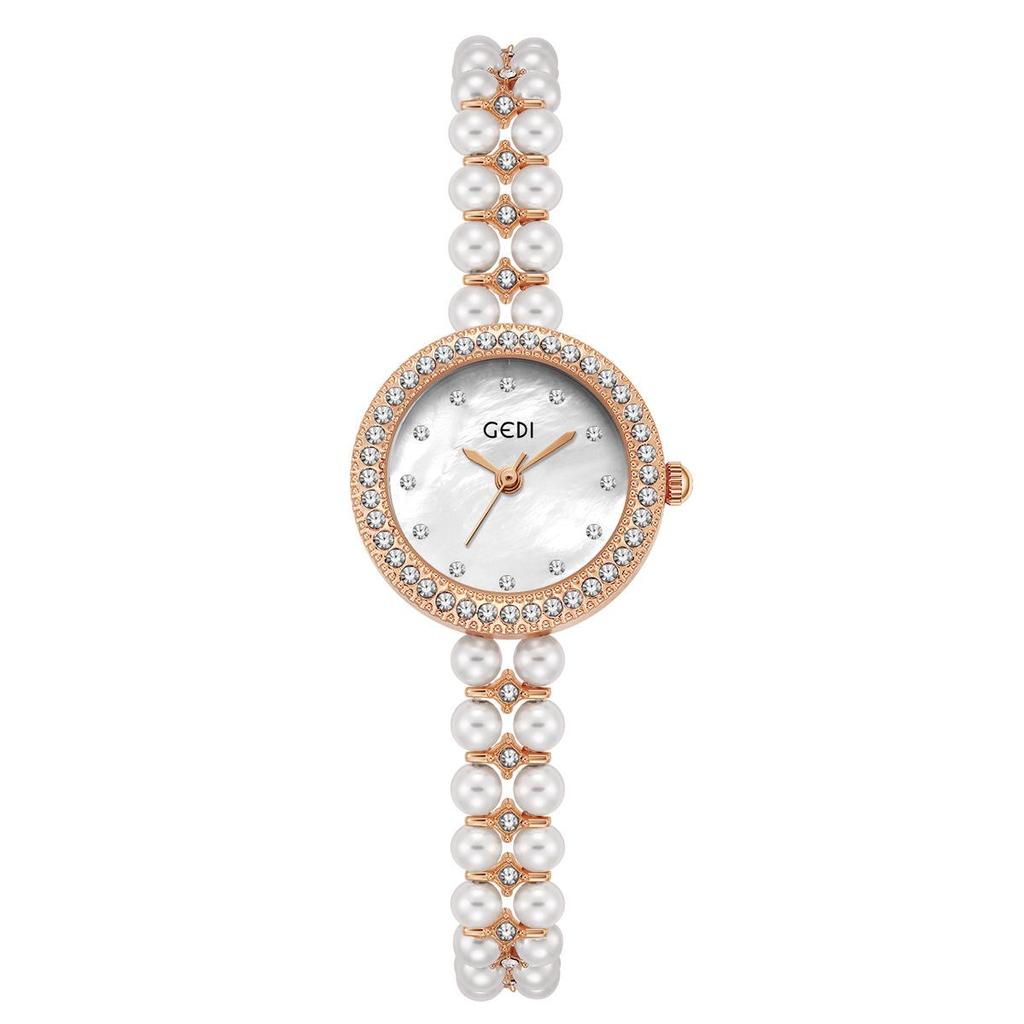 Gedi Women's Diamond-Set Mother-of-Pearl Luxury Watch with Pearl Band and Quartz Movement
