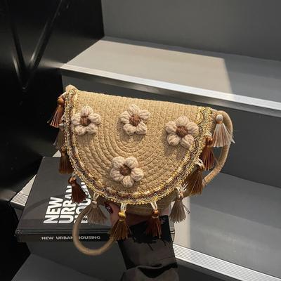 Neue Seil gewebte Blumen Fransen Tasche Umhängetasche kleine Tasche Strandurlaub Tasche Strandtasche Umhängetasche