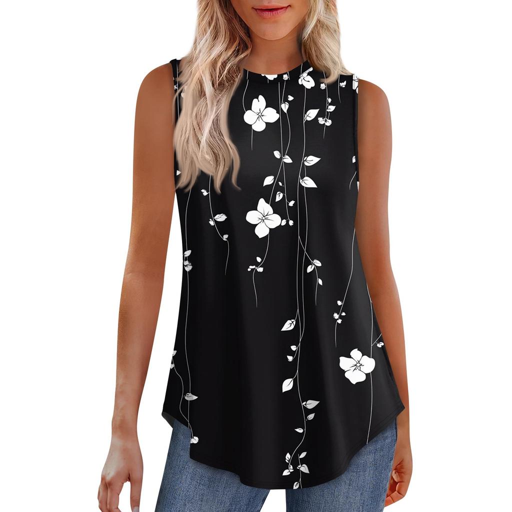 Women's Fashion Casual Sleeveless Vest Vintage Print Crew-neck Sleeveless Top