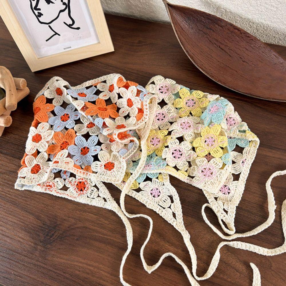 Floral Knitted Headband Turban Crochet Bandana Elegant Women Hair Scarf Travel