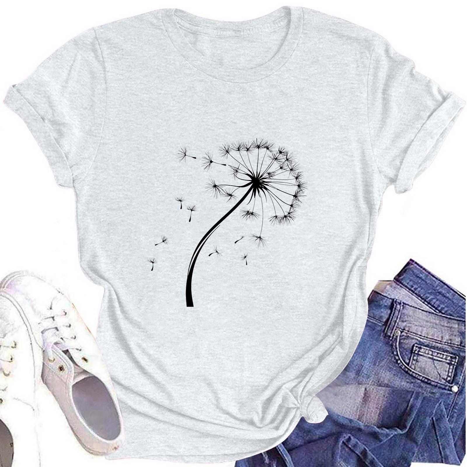 

Жіноча модна футболка з круглим вирізом та коротким рукавом, повсякденний топ з квітковим принтом XL білий