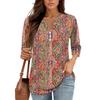 3/4 Length Sleeve Women's Tops Print Vintage Fashion Casual Loose With V Neck Plus Size Shirts Tops