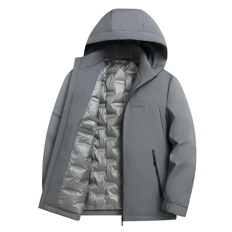Men's Winter Down Jacket with Detachable Hood - Thick, Warm, and Stylish Outerwear for Middle-Aged Men.