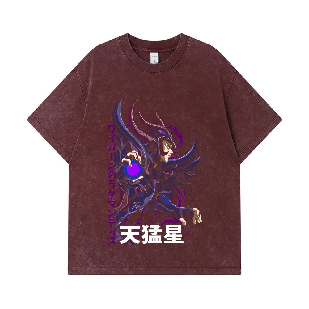GSM Washed Tshirts Cotton Saint Seiya V Rhadamanthys Print Unisex Heavy Cotton T Shirt S