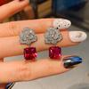 Jewelry Simulation Red Glass Necklace Stud Earrings Set Flower-Shaped Creative Full Diamond Luxury Set 10 * 10