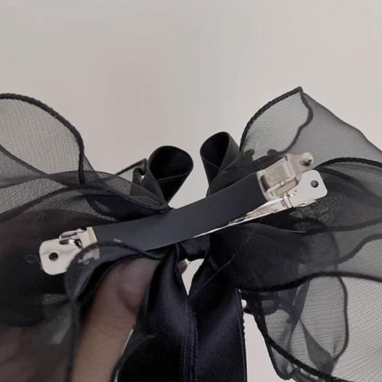 Frühlings-Haarnadel Langes Band Netzgarn Satin Schleife Dekoration Hinterkopf Haarspange Helle Farbe Vielseitig Thematisches Haaraccessoire