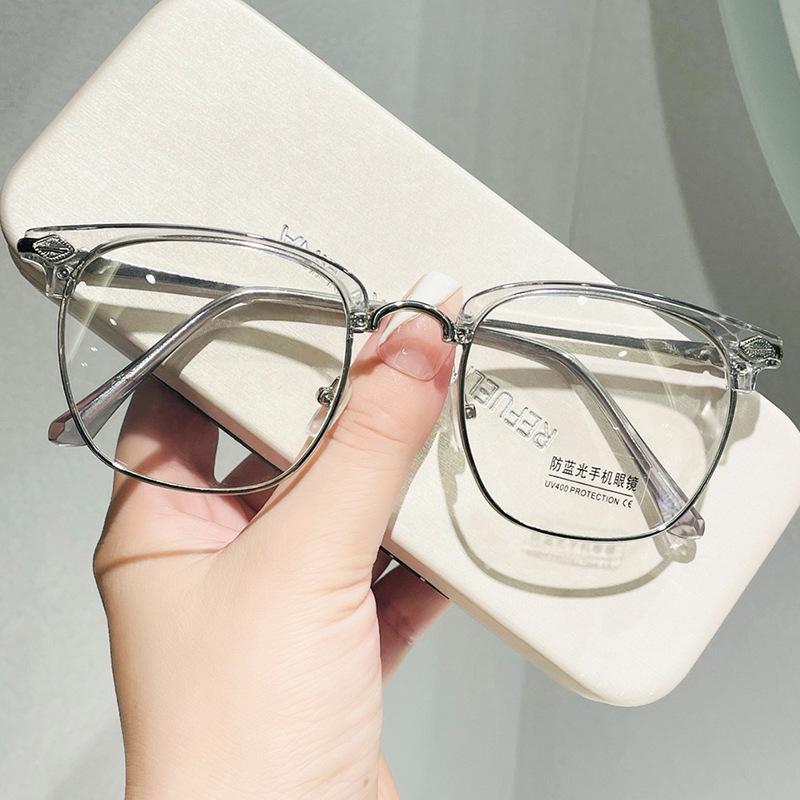 Anti-Blue Flat Glasses Fashion Half Frame Eyebrows Metal Glasses Frame Business Men'S Myopia Glasses Frame