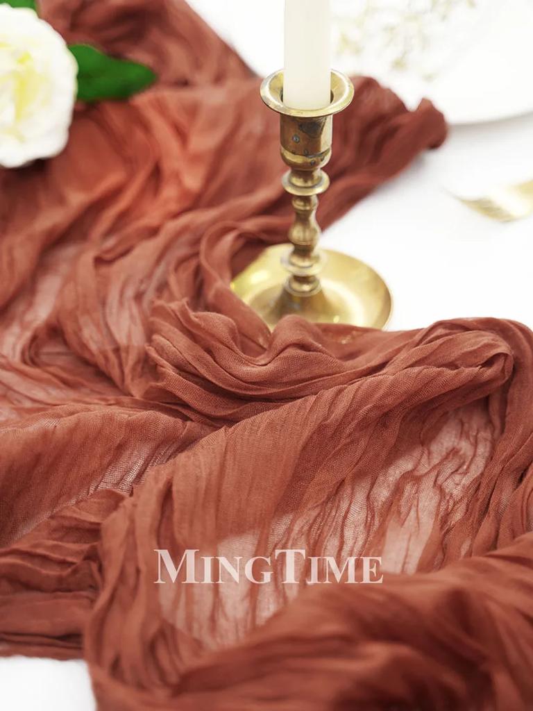 Elegant Pleated Semi-Sheer Gauze Table Runner in Dark Blue Creating Retro Wedding Party and Christmas Scenes Decoration