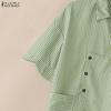 ZANZEA Women Casual Turn Down Collar Loose Short Sleeve Stripe Blouse