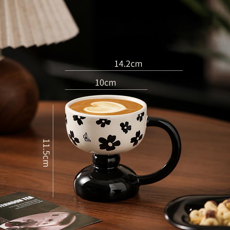 

Retro Ceramic Mug Hand Painted Tall Coffee Cup with Handle Mug Milk Oatmeal Ice Cream Water Cup Kitchen Accessory Drinkware Gift 250ml