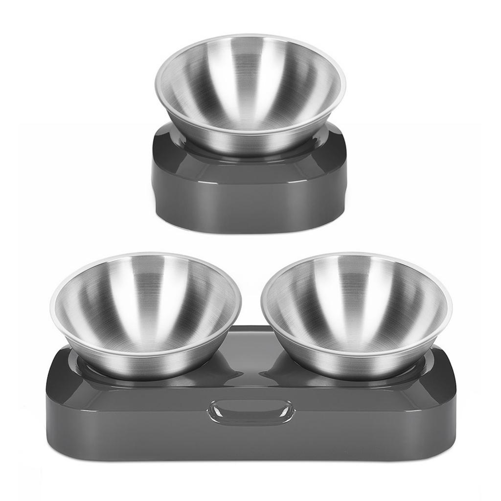 Adjustable Stainless Steel Cat Feeding Bowl Tilted Design Elevated Pet Food Dish Single Bowl Double Bowl Suitable for Cats and Small Pets