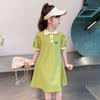 Girls Summer Heart Print Polo Dress Korean T Shirt Dress for Kids