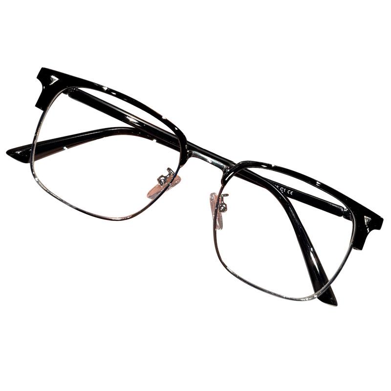 Retro Browline Anti-Blue Light Glasses - Half-Rim Frame for Men & Women, Prescription Compatible