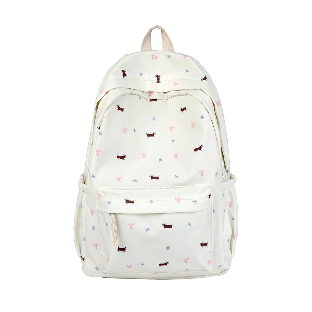 Schoolbag Versatile Floral Series School Bag Female High School Student White Cute Cartoon Bow Sausage Puppy Backpack Bag
