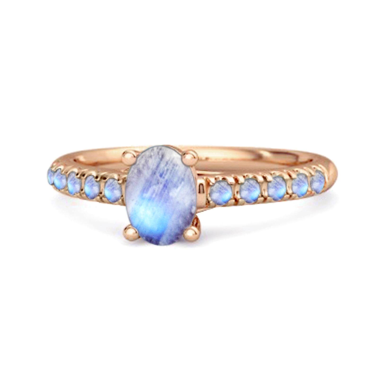 

Moonstone Pave Band Classic Statement Ring - 925 Sterling Silver Rose Gold Vermeil 12 рожевий колір золота