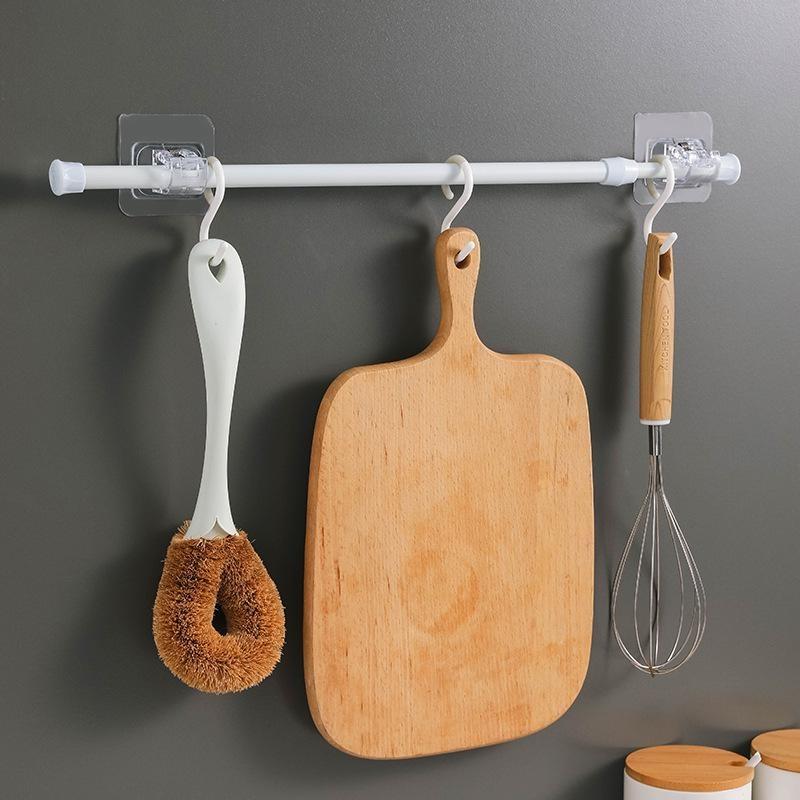 2pcs Self-adhesive Hooks Non Perforated Curtain Rod Clamp Hooks Shower Curtain Rod Hanger Brackets Household Fixed Clamp Hanger