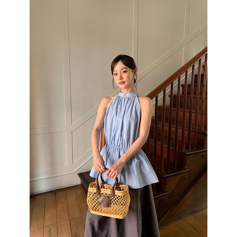 Summer French Minimalist Temperament Waist Stand-up Collar Vest Sleeveless Top Women's S