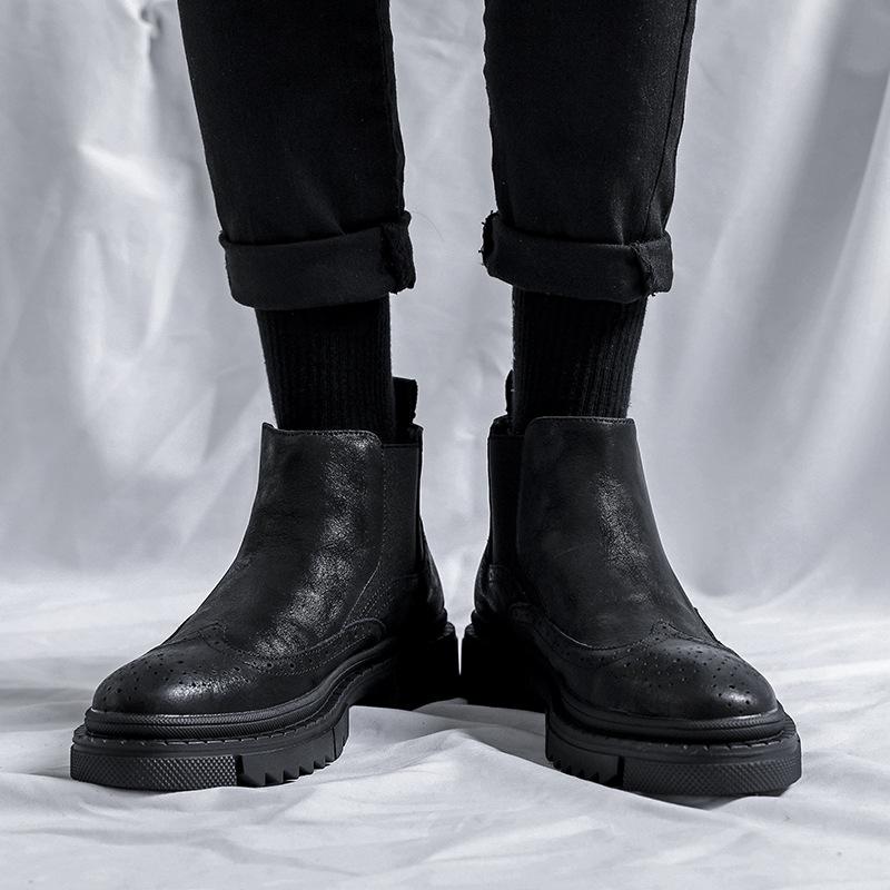fashion brogue chelsea boots for men genuine leather bullock shoes cowboy platform boot designer vintage ankle botas man botines
