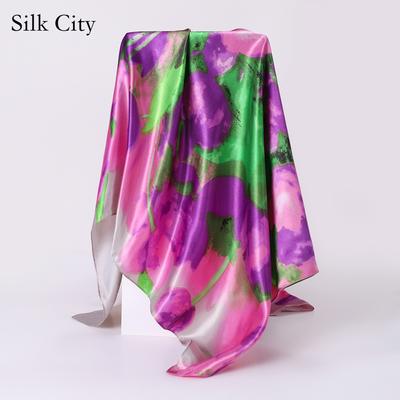 Lenços de seda luxuosos de alta qualidade, lenço de pescoço para mulheres, lenço de seda com corrente, xale decorativo feminino