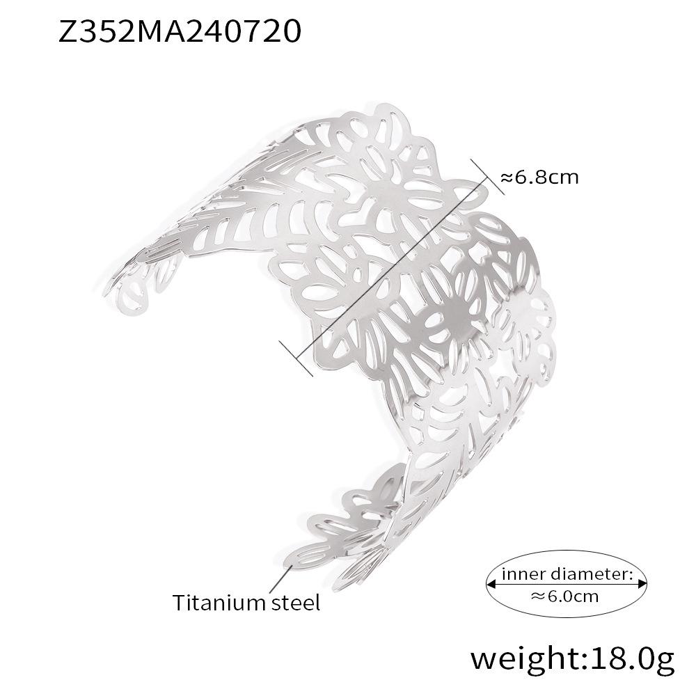 

Браслет з квітковим листям, що відкривається, браслет із титановою сталлю, покриттям із 18-каратного золота, індивідуальні перебільшені геометричні порожнисті ювелірні вироби