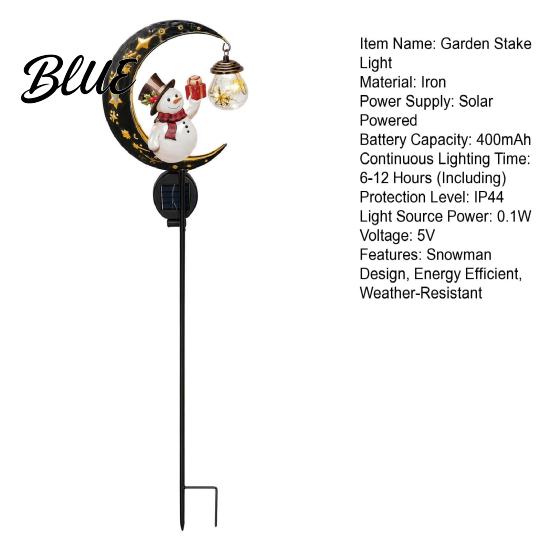 Metal Yard Art for Christmas Snowman Garden Stake Light, Solar Powered Crescent Moon Lamp, Seasonal Outdoor Atmosphere Lights Warm Glow Waterproof