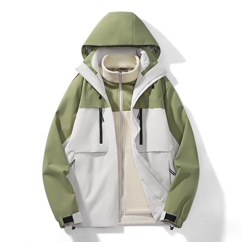 Jacket Men's Vintage Color Matching Windproof Waterproof Jacket Men's and Women's Outdoor Hooded Jacket