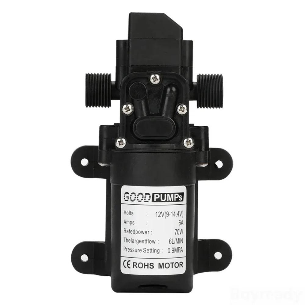 12V High-Pressure Self-Priming Diaphragm Water Pump, 130PSI, 6L/Min, Automatic Flow Switch, Safe and Compact Design