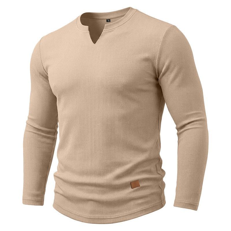 Mens Long Sleeve V Neck Casual T Shirt Basic Top