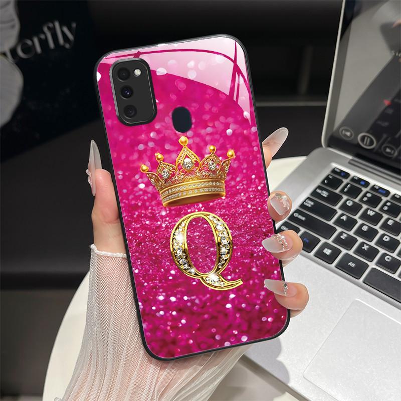 Für Samsung M21 M31 M21S M31S Hülle Modische Buchstaben Hartes Gehärtetes Glas Rückseitenabdeckungen Für Samsung Galaxy M30s M 31 M 21 Handyhülle
