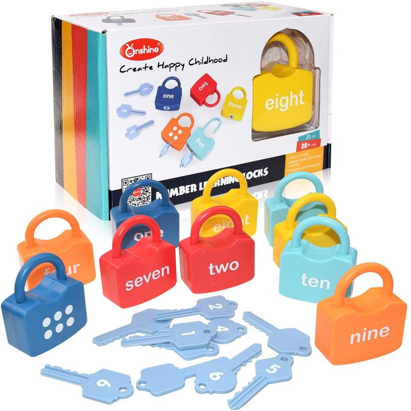 10 Stück Kinder Alphabet Schloss Schlüssel Spielzeug Set Auto Schlösser Montessori Pädagogisch Zahlen Zuordnung Homeschooling Wort Erkenntnis Mathe Spielzeug